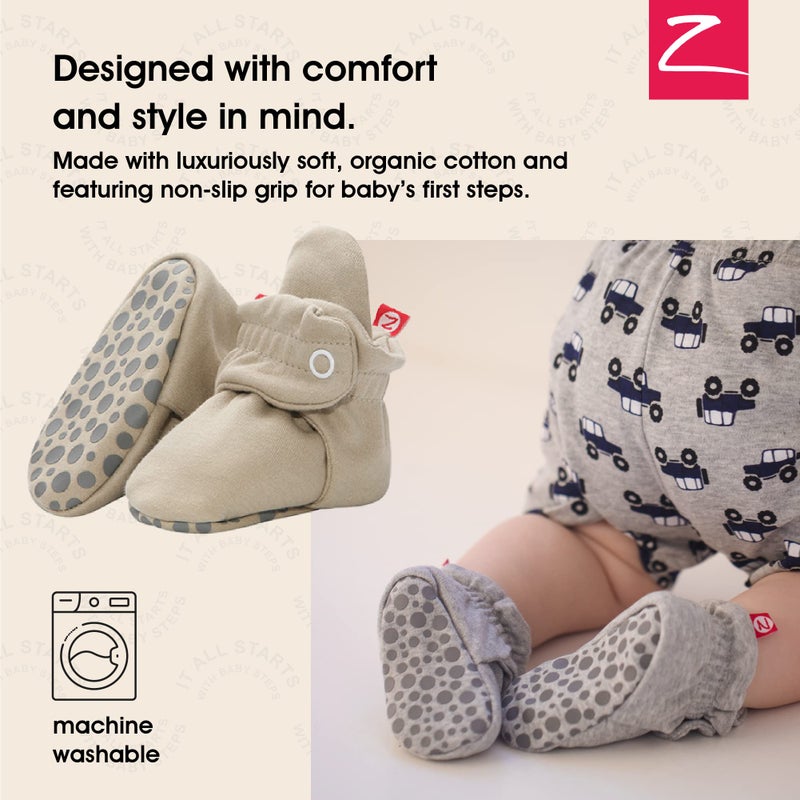 Zutano Unisex Organic Cotton Baby Booties With Gripper Soles, Khaki, 12M - Image 2